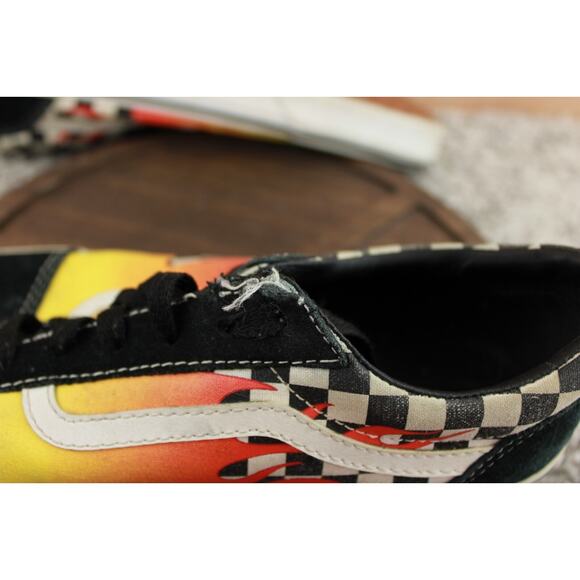 Vans Old Skool Flame Checkered Shoes Youth 7 Black Suede Skate - Picture 10 of 10